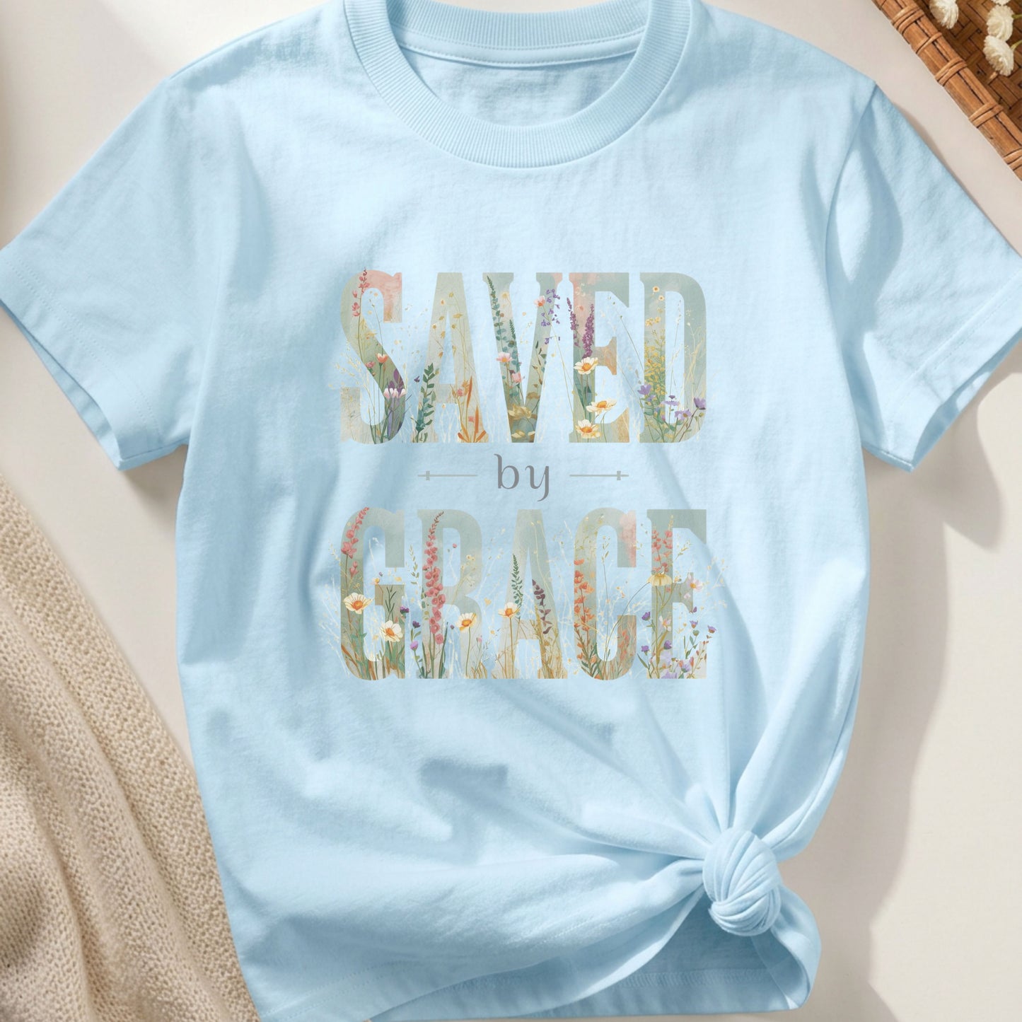 SAVED BY GRACE FLORAL WATERCOLOR TEE