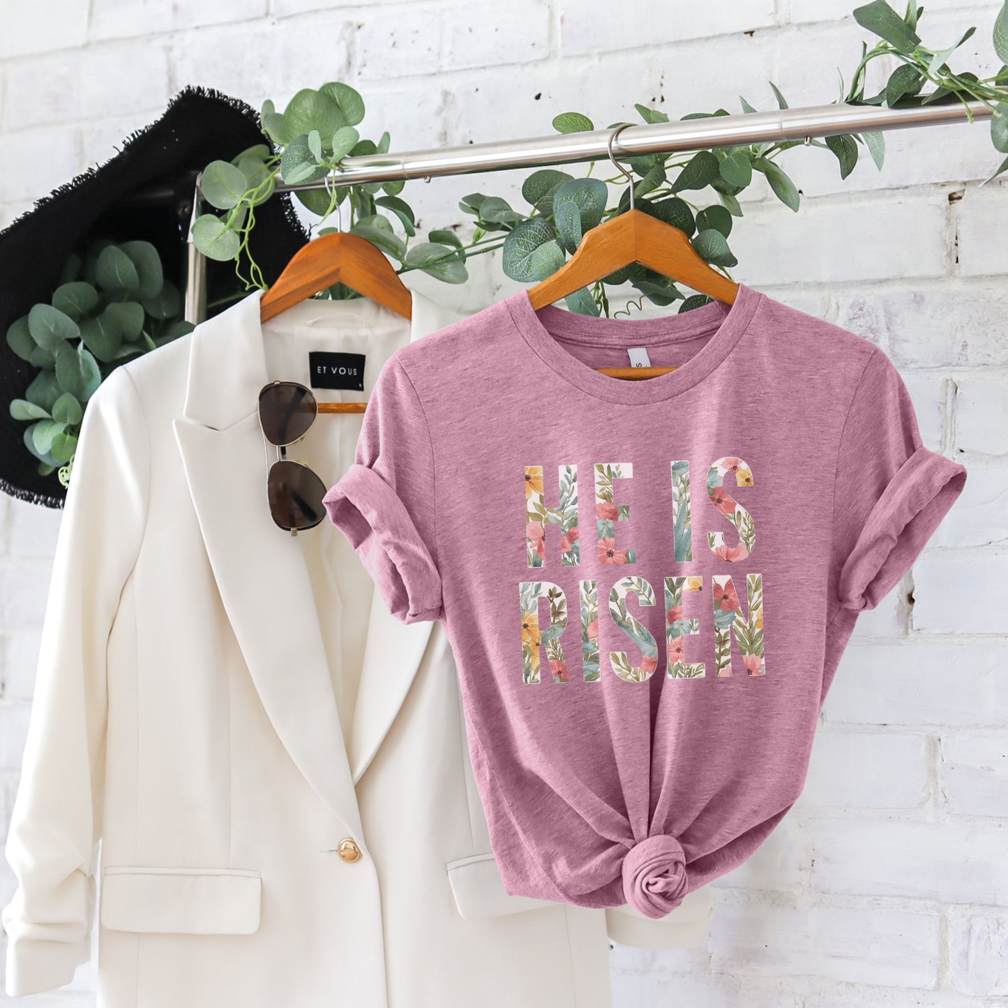 HE IS RISEN FLORAL TEE