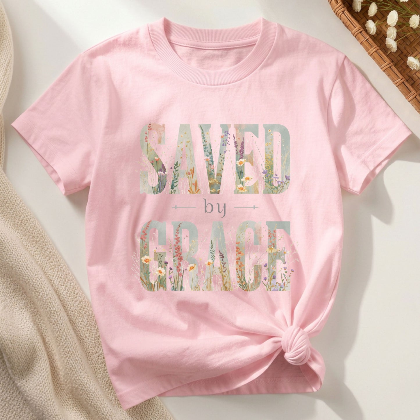 SAVED BY GRACE FLORAL WATERCOLOR TEE
