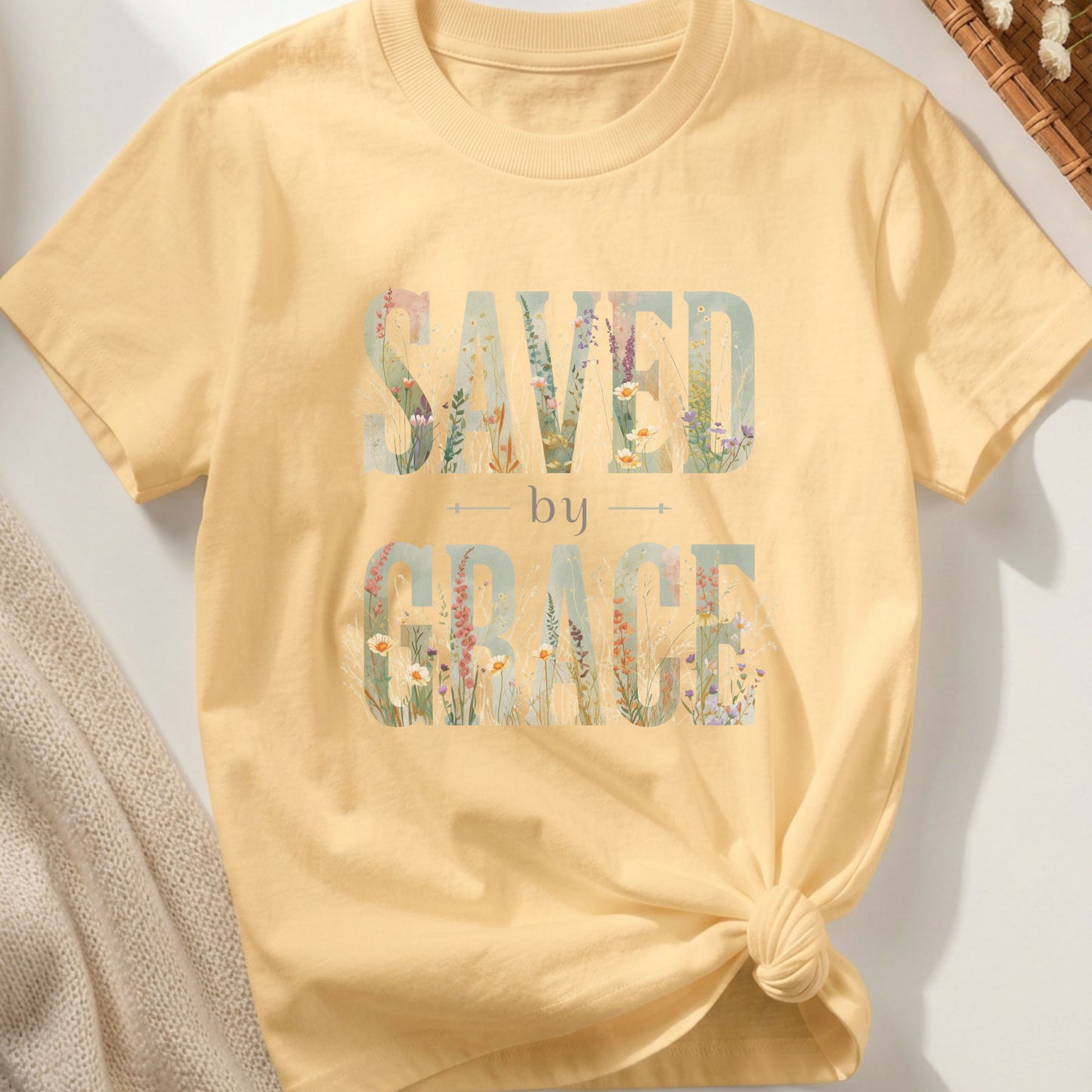 SAVED BY GRACE FLORAL WATERCOLOR TEE