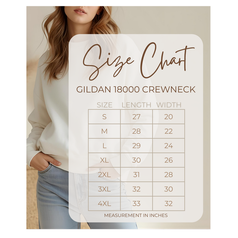 Size chart for JACK O LANTERN CREWNECK SWEATSHIRT