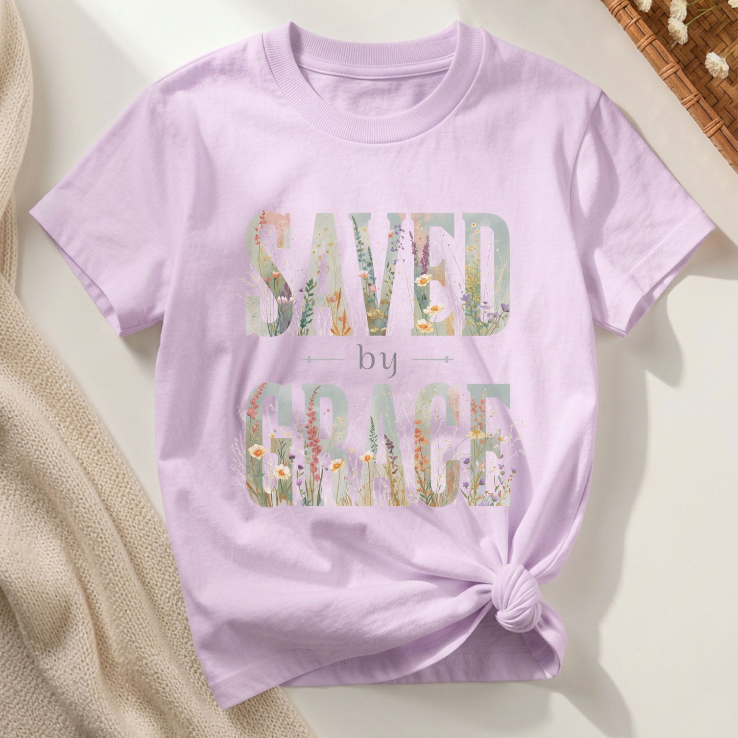 SAVED BY GRACE FLORAL WATERCOLOR TEE