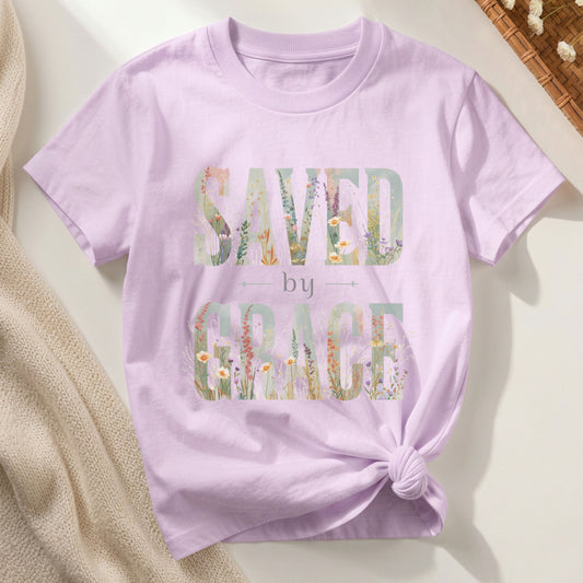 SAVED BY GRACE FLORAL WATERCOLOR TEE